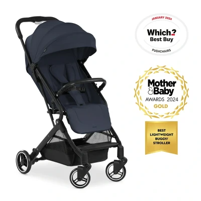 Image of hauck Travel N Care, Dark Navy Blue GOLD WINNER Mother &amp; Baby Awards 2024, Lightweight Pushchair with Raincover, Suspension, Compact Foldable, UPF 50+ Fully Reclining from Birth up to 22 kg