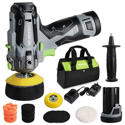 Image of WORKPRO Cordless Buffer Polisher, 12V Mini Polisher Kit with 2 Li ion Batteries, Variable Speed &amp; Sander Machine Kit, Ideal for Car Detailing, Sanding, Polishing, Waxing