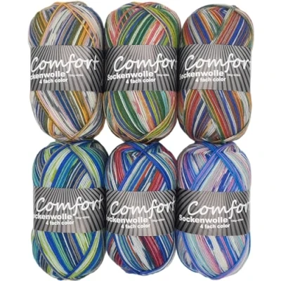 Image of Comfort Colour Sock Wool 4 Ply Set 6 x 100 g 420 m Length Multi Coloured Gradient 08