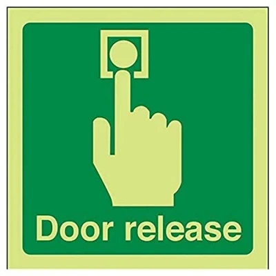 Image of V Safety 22021AF G Glow In The Dark Door Release Sign 100mm x Rigid Plastic, Green
