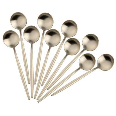 Image of Bisda 4.7 Inches Matte Polish Espresso Spoons Stainless Steel Set of 10, Mini Teaspoons for Coffee Sugar Dessert Cake Ice Cream Cappuccino (Light Gold)