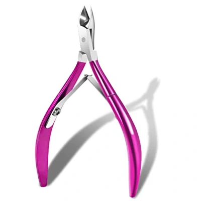 Image of Cuticle Cutter, Tweezers, Scissors, Stainless Steel, Manicure and Pedicure, for Cuticles of the Hand Feet (Purple)