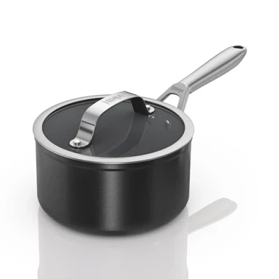 Image of Ninja ZEROSTICK Ceramic Pro 20 cm Saucepan with Glass Lid, Scratch Resistant, Made PTFE Free, All Hob Compatible, Black, CW30220UK