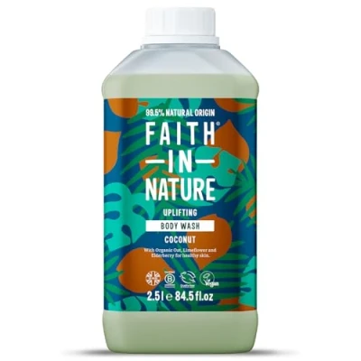 Image of Faith In Nature Organic Coconut Body Wash, Uplifting Shower Gel, Vegan &amp; Cruelty Free, No SLS or Parabens, 2.5L Refill