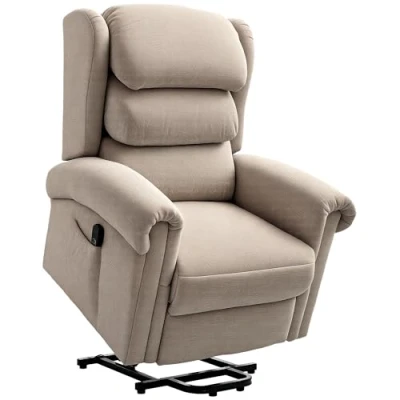Image of HOMCOM Power Lift Recliner Chair for Elderly, Velvet Electric Riser and Armchair Living Room with Remote Control, 2 Side Pockets, Thick Padded Back, Khaki