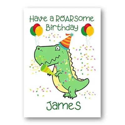 Image of Second Ave Personalised Children&#039;s Kids Dinosaur Birthday Card Custom Greetings