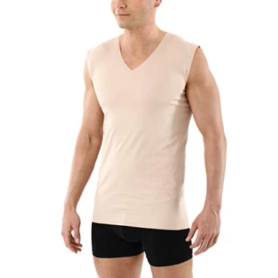 Image of ALBERT KREUZ Men&#039;s Laser Cut Invisible Seamless v Neck Undershirt Sleeveless Stretch Cotton Nude M