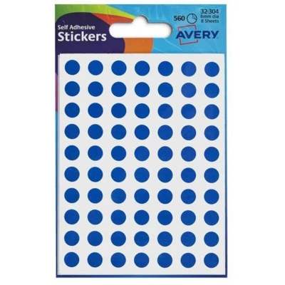 Image of Avery Coloured Label Round 8mm Diameter Blue (Pack 10 x 560 Labels) 32 304