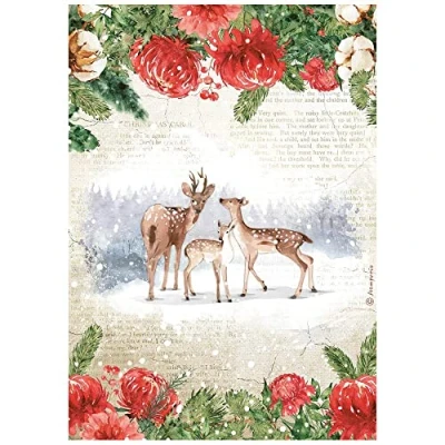 Image of Stamperia International Rice Paper Romantic Home for The Holidays Deers, Multicoloured, A4