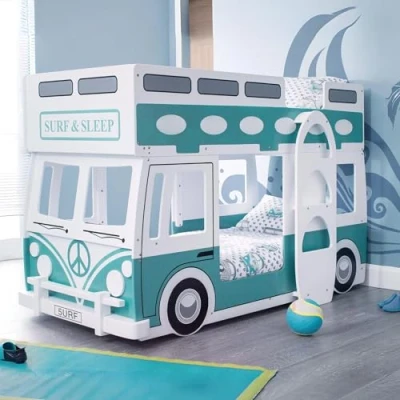 Image of Julian Bowen Campervan Bunk Bed, White &amp; Green, Single