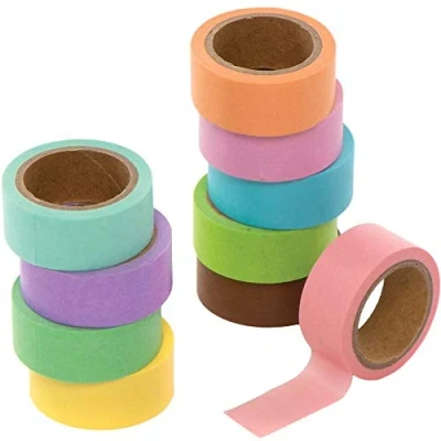 Image of Baker Ross Pastel Washi Tape Pack of 10, Kids Stationery Set (AX697)