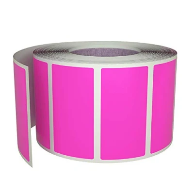 Image of Royal Green Rectangular Coloured Sticker Labels Rolls 4cm x 2cm Label Neon Pink (40mm 19mm) 500 Pack