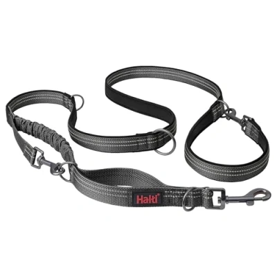 Image of HALTI Anatomy Multifunctional Dog Lead Shock Absorbing Double Ended Lead, Ideal for Walking &amp; Training. Comfortable to Hold, Reflective Lightweight. Suitable Puppies (Size Small, Grey)
