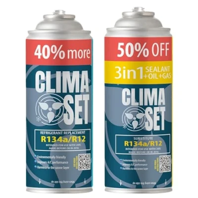 Image of Clima Set Kit of 1x R134a Gas Replacement and 1 x 3in1 Air Conditioning Refrigerant/Gasket/Oil for Car Refrigerant 2 x235 g