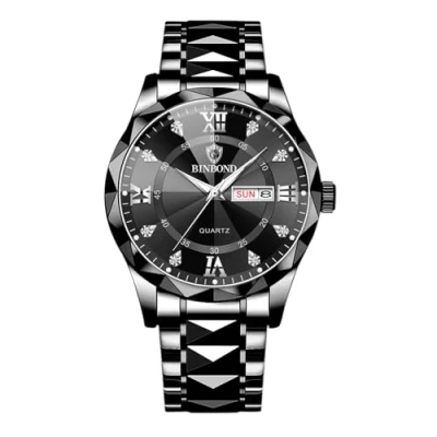 Image of JewelryWe Couple Watches Gift Set: Men Women Analog Quartz Round Dress Watch Waterproof Luminous Date Calendar Luxurious Multifunctional Stainless Steel Business Couples Wristwatches