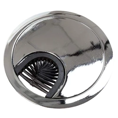 Image of 60mm Polished Chrome Desk Grommet with Brush Computer Table Surface Cable Tidy Management