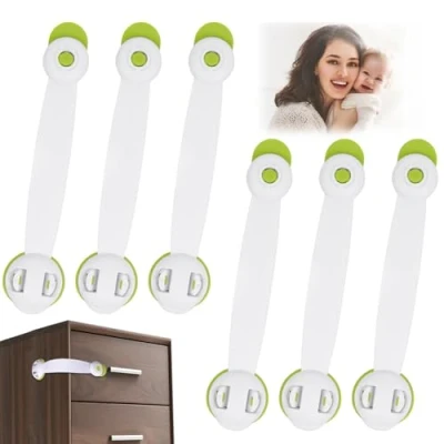 Image of Vicloon Child Safety Cupboard Locks, 6 Pcs Baby Proof Locks No Screws with 3M Adhesive Stick On Cabinets, Children Latches for Kitchen, Door, Drawer, Closet, Refrigerator (Green)