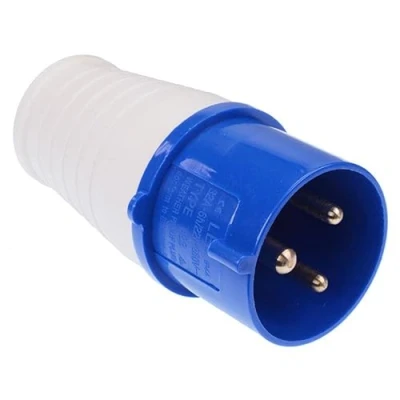 Image of Blue 32A 230V 2P+E Industrial Plug 3 Pin IP44 Cable Mount IEC60309 1/2