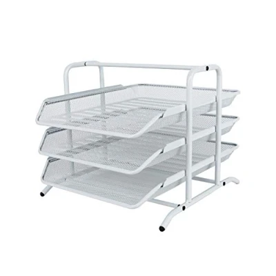 Image of EasyPAG 3 Tier A4 Mesh in Tray Office Desk Tidy File Holder Document Storage Letter Paper Organiser,White