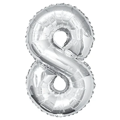 Image of Unique Party 55758 34&quot; Giant Silver Foil Number 8 Balloon
