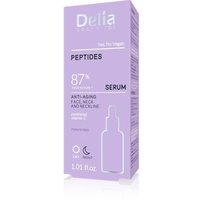 Image of Delia Cosmetics Anti Wrinkle Serum Peptides Mature Skin Reduces Wrinkles. Evens Out Tone. Delay Aging Process Smooth, Firm Vegan 30ml