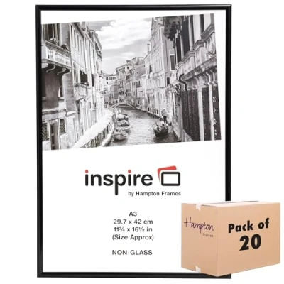 Image of Hampton Frames BACKLOADER A3 (30x42cm) Bulk Box of 20 Black Poster Frame Acrylic (Non Glass) Front BLR3042BLKX BOX20