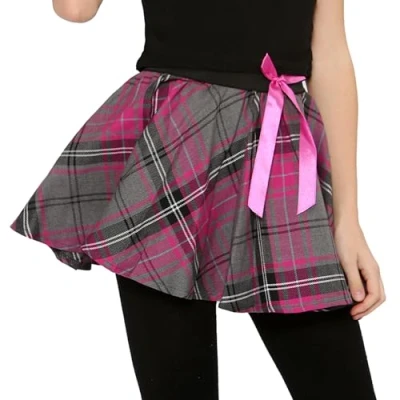 Image of Crazy Chick Girls Circular Kids Tartan Skirt Check Bow Detail Dance Mini Skirts Size 5 10 Years (Pink)