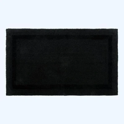 Image of HOMESCAPES Bath Mat, Luxury 1600gsm Extra Soft 100% Cotton, Reversible Bathroom Mats Non Slip, Washable, Super Absorbent, Quick Dry, Black Rug, 50 x 80 cm