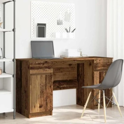 Image of vidaXL Study Desk/Writing Table Engineered Wood, 140x49x76 cm, Brown Finish, Freestanding with Storage Compartments for Home/Office