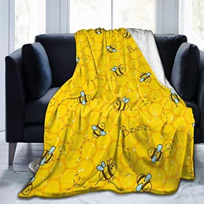 Image of JOOCAR Flannel Throw Blanket Honeycomb Cute Bee Yellow Cozy and Soft Plush Warm Blankets for Bed Couch Living Room Sofa Chair