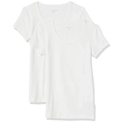 Image of Amazon Essentials Women&#039;s Slim Fit Cap Sleeve Scoop Neck T Shirt, Pack of 2, White, M