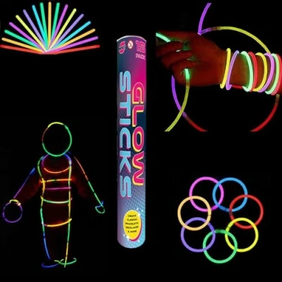 Image of 15 PCS Premium Glow Sticks Party Packs for Children Adults Connectors Neon Colours Kit Bracelets, Rings Necklace Halloween Rave Fancy Dress Props Bag Fillers Toys Favours, Multicolour 20cm