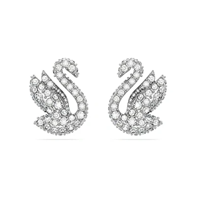Image of Swarovski Iconic Swan stud earrings, Swan, White, Rhodium plated