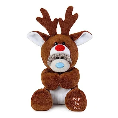 Image of Me to You Tatty Teddy Christmas Reindeer Bear On Gift Plinth 15cm High Official Collection