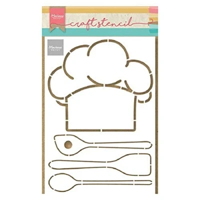 Image of Marianne Design Stencil, Chefs hat &amp; Utensils, for Scrapbooking Cardmaking and Other Paper Crafts, White, 21x14.9cm