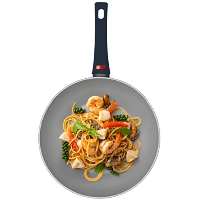 Image of PROGRESS BW10832EU7 Thermo Handle Collection 28cm Stir Fry Pan, Non Stick Wok, For All Hob Types, Induction, Gas, Electric, Colour Change Indicates Temperature Pre Heating, Forged Aluminium