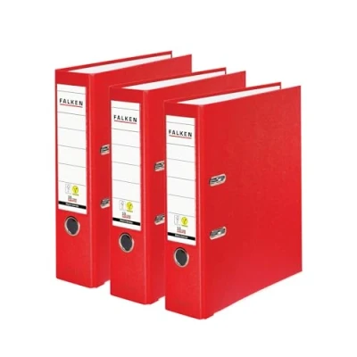 Image of Original Falken Pack of 3 Polypropylene Colour Folders, Made in Germany, 8 cm Wide, DIN A4, Red, Vegan Plastic Folder, Ring Binder, Letter Office Slotted Folder