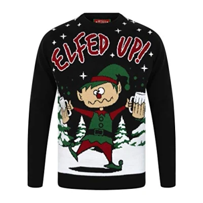Image of Tokyo Laundry Elfed Up Crew Neck Jumper in Jet Black Merry Christmas S