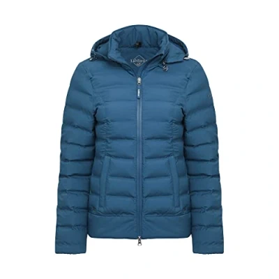Image of LeMieux Elize Waterproof Puffer Jacket in Marine Warm Winter Horse Riding 2 Way Zip Pockets Women&#039;s Hooded Coat Quilted Thicken with Removable Hood UK 12