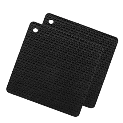 Image of SCF2017 2Pcs Square Silicone Trivet Mat Non Slip Heat Resistant Table Mats Coaster Small Placemats Pot Holder(Black)