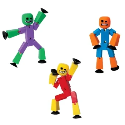 Image of StikBot Crazy Faces 3 Pack Exclusive Solid Colors Posable Action Figures with Suction Cups for Stop Motion Animation &amp; Creative Play Award Winning STEAM Toy, Age 4+