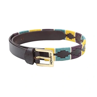 Image of Shires Aubrion Drover Skinny Polo Belt in Yellow/Dark Green/Purple 80Cm, Y/Dg/P