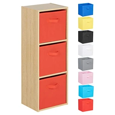 Image of Hartleys 3 Tier Oak Cube Unit Red Boxes