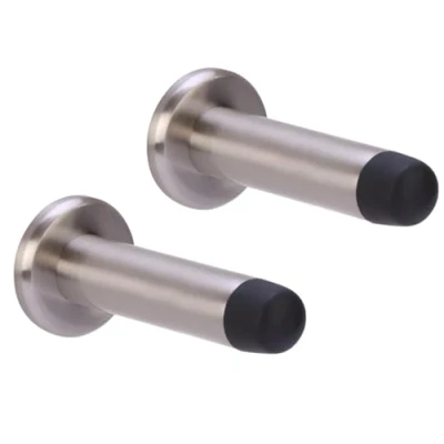 Image of HANDLEZONE® 2 Pack 75mm / 3 inch Projecting Skirting Or Wall Mounted Door Stop, Concealed Fixing, Rubber Buffer Stopper Satin Nickel