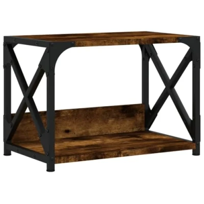 Image of vidaXL 2 Tier Printer Stand in Smoked Oak Engineered Wood and Metal Frame Desk Organiser Side Table Bookshelf