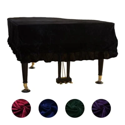 Image of SUZLAZYR Grand Piano Cover, Velvet Baby Cover Dust Cloth Washable Soft Bordered Full Triangle Decorated Protective Cover,Black,160cm/62.99inch