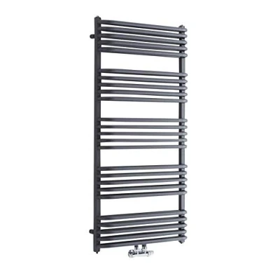 Image of Milano Bow Anthracite D Bar Middle Connection Heated Towel Rail 1269mm x 600mm
