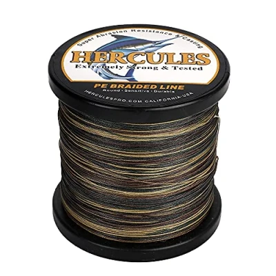 Image of HERCULES Braided Fishing Line 12 Strands, 100 2000m 109 2196 Yards Braid Fish Line, 10lbs 420lbs Test PE Lines for Saltwater Freshwater Camo Green, 15lbs, 300m