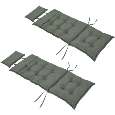 Image of Outsunny Set of 2 Garden Chair Cushion Seat, 120L x 50W 9D cm High Back Dining Padded Patio with Pillow for Indoor and Outdoor Use, Dark Grey