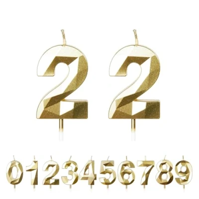 Image of FUZVOL Birthday Candles, Number 22 Candle, Gold Candle for Cake, Happy Cake Candles Topper Decorations